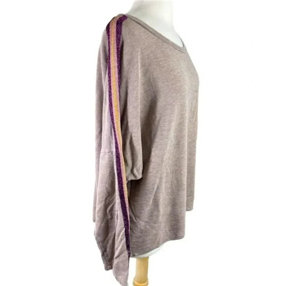 Threads4thought S Tan‎ sweatshirt w/racer stripes - Picture 2 of 7